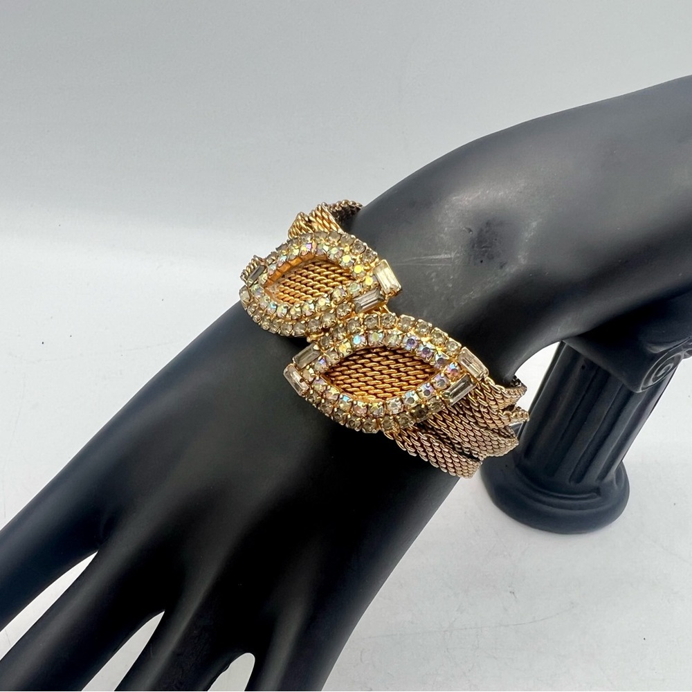 Rare vintage HOBE gold & AB rhinestone costume bracelet 7” multi strand chain - Picture 13 of 14